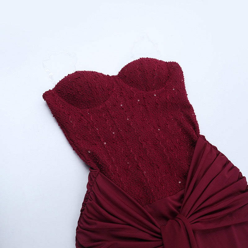 שמלת מקסי בעיצוב מחוך פייטים בעיטור קשירה וצעיף תואם - מייז