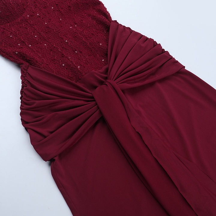 שמלת מקסי בעיצוב מחוך פייטים בעיטור קשירה וצעיף תואם - מייז