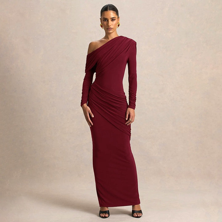 שמלת מקסי בעיצוב כיווצים וקיפולים כתף חשופה - ג׳ודית