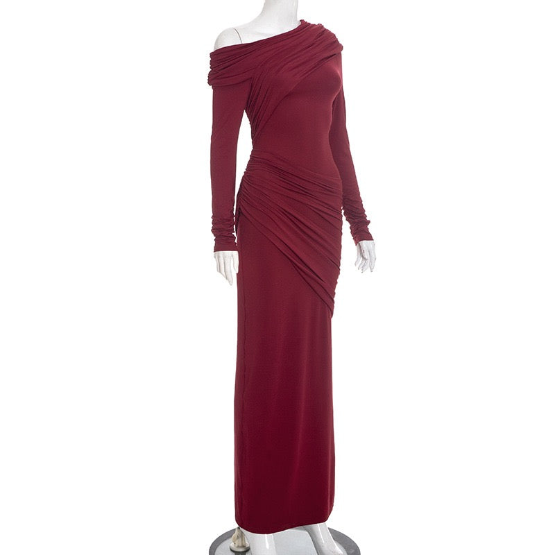 שמלת מקסי בעיצוב כיווצים וקיפולים כתף חשופה - ג׳ודית