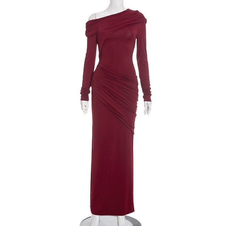 שמלת מקסי בעיצוב כיווצים וקיפולים כתף חשופה - ג׳ודית