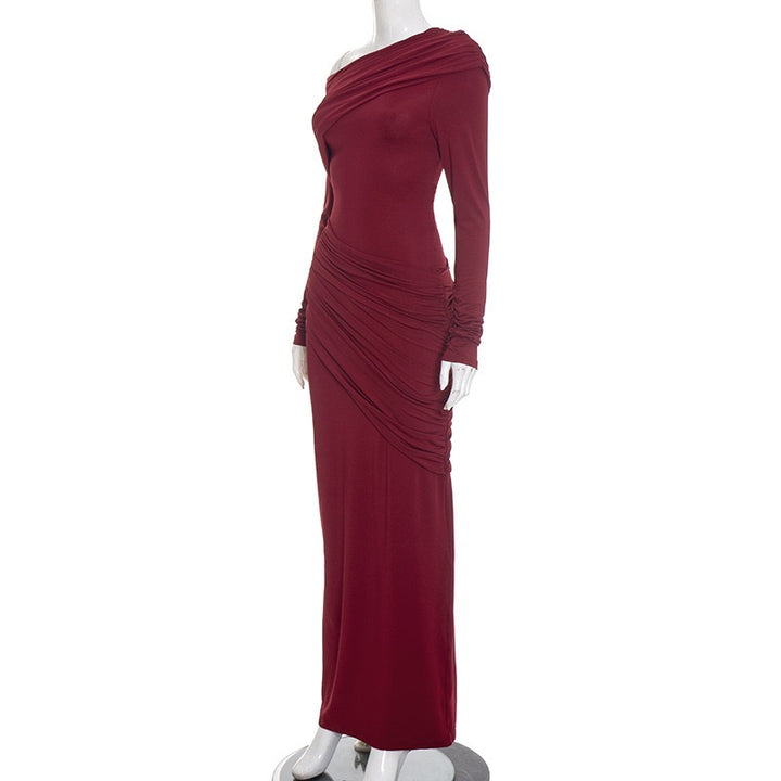 שמלת מקסי בעיצוב כיווצים וקיפולים כתף חשופה - ג׳ודית