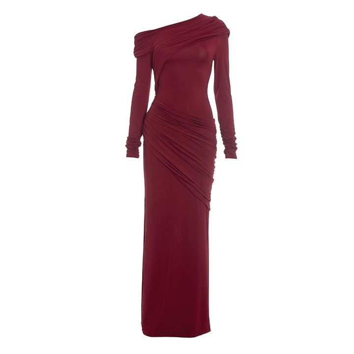 שמלת מקסי בעיצוב כיווצים וקיפולים כתף חשופה - ג׳ודית