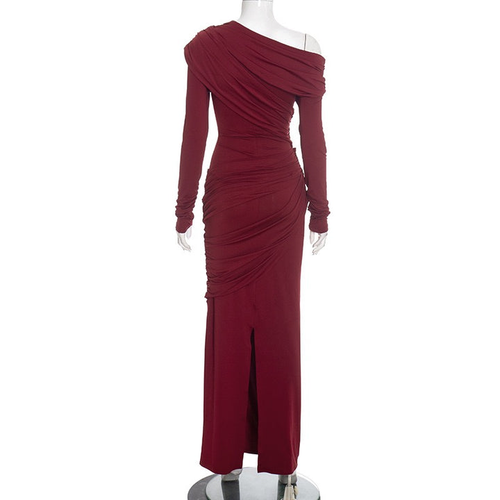 שמלת מקסי בעיצוב כיווצים וקיפולים כתף חשופה - ג׳ודית