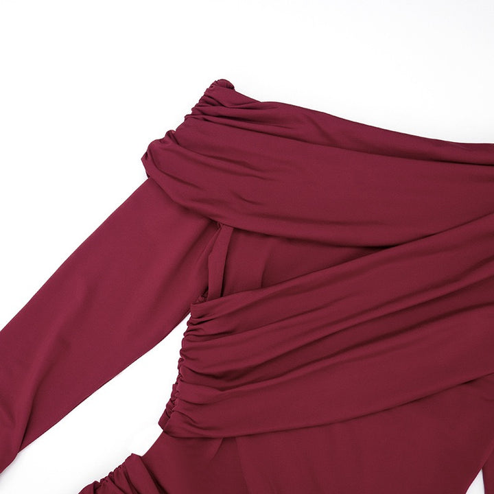 שמלת מקסי בעיצוב כיווצים וקיפולים כתף חשופה - ג׳ודית