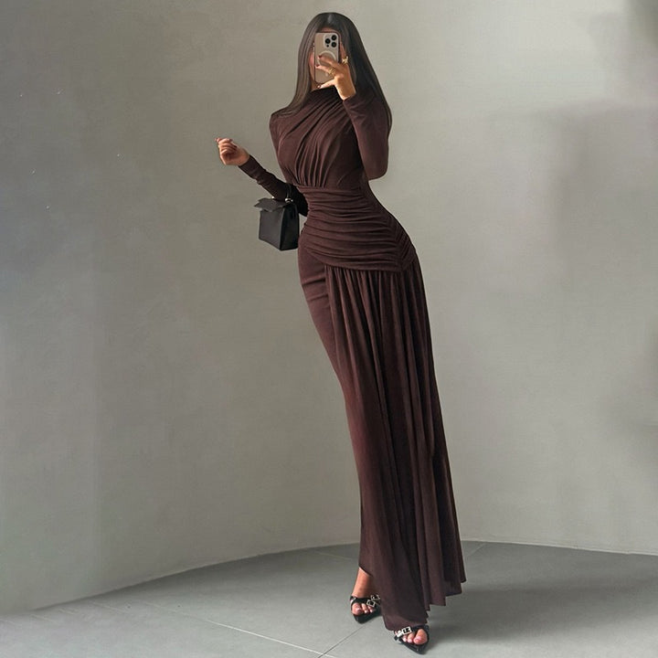 שמלת מקסי בעיצוב כיווצים וקיפולים - קסנדרה