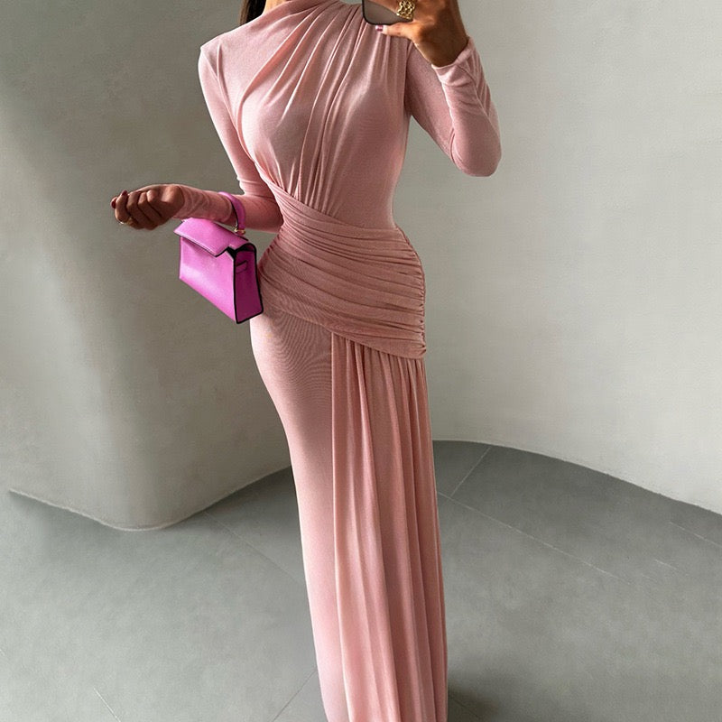 שמלת מקסי בעיצוב כיווצים וקיפולים - קסנדרה