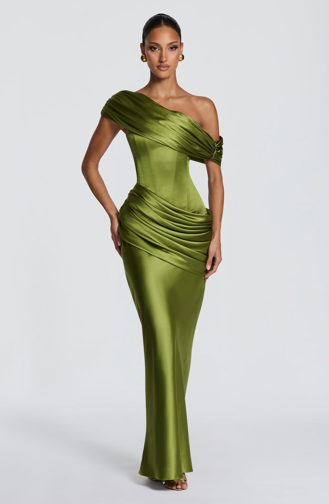 שמלת מקסי סאטן בעיצוב עליונית תואמת - LAURA