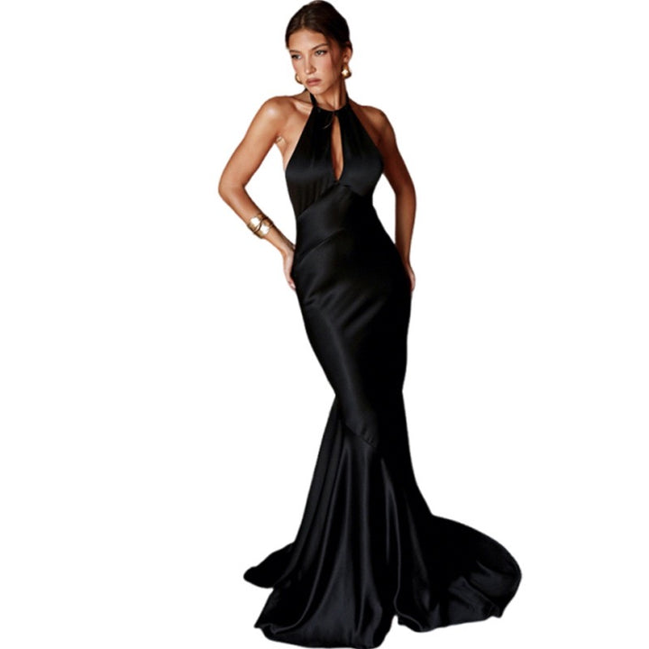 שמלת מקסי סאטן קולר גב פתוח בגזרת בת הים - ארנה