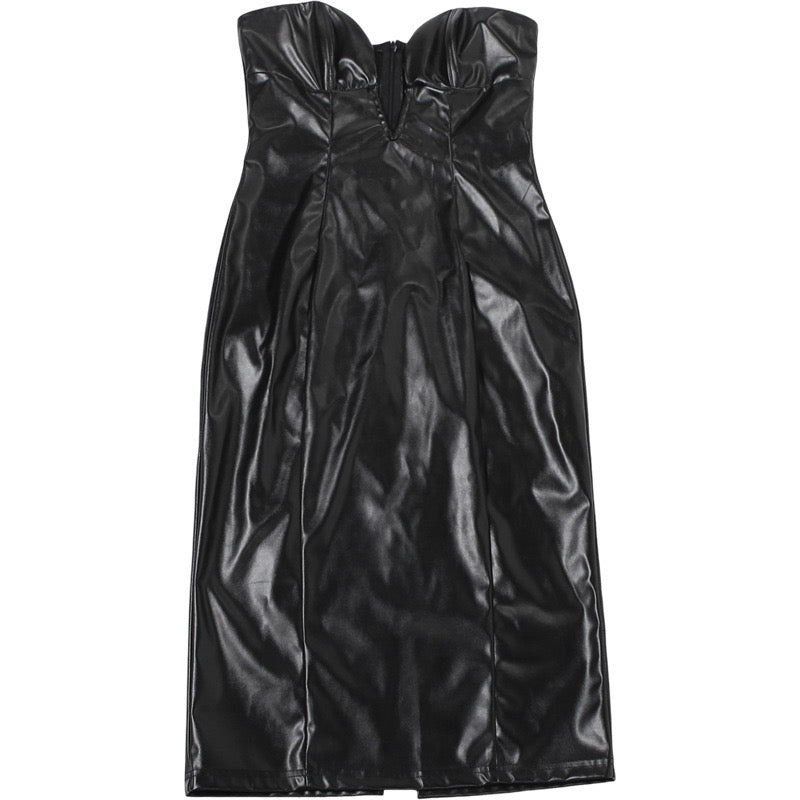 שמלת סטרפלס מידי דמוי עור - ERI