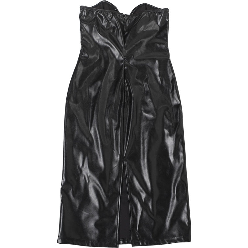 שמלת סטרפלס מידי דמוי עור - ERI