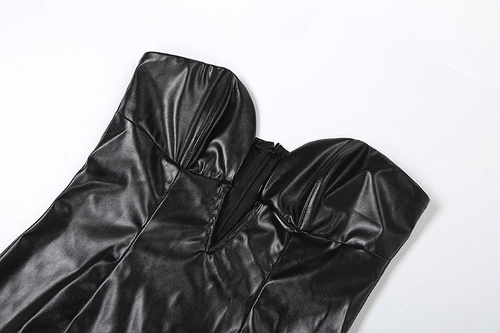 שמלת סטרפלס מידי דמוי עור - ERI