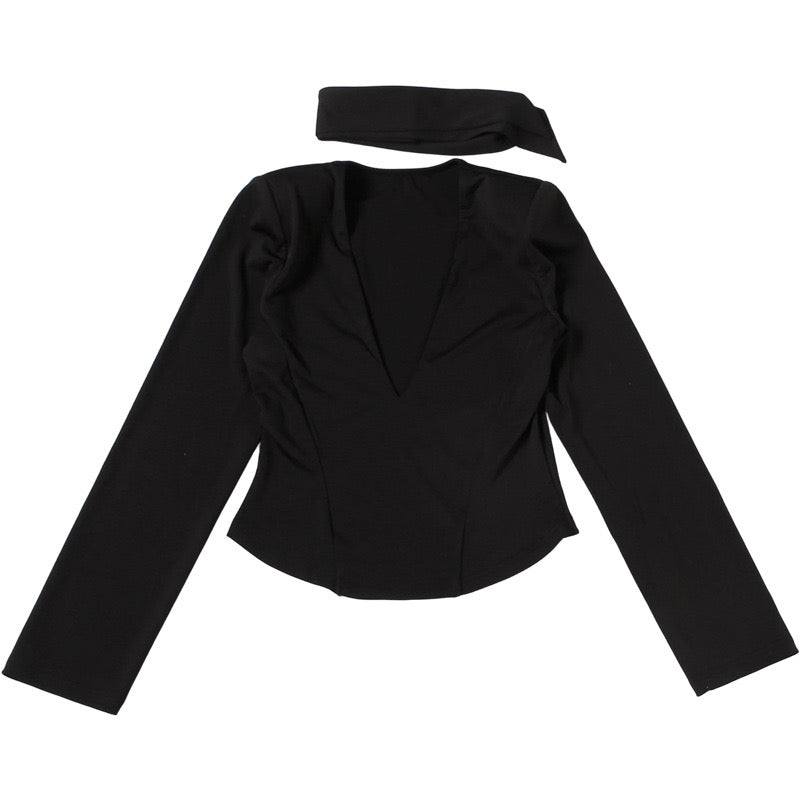 סט שני חלקים טופ וחצאית מיני בעיטור צעיף תואם - רוז