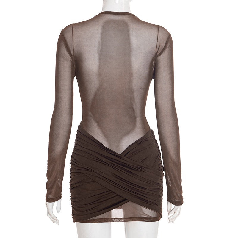 שמלת מיני רשת בעיצוב כיווצים - סטאר