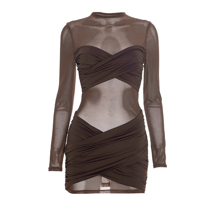 שמלת מיני רשת בעיצוב כיווצים - סטאר