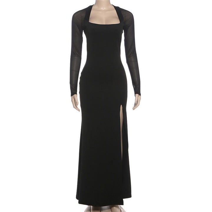 שמלת מקסי בד מחטב בעיצוב שסע שרוולי שיפון - פולה