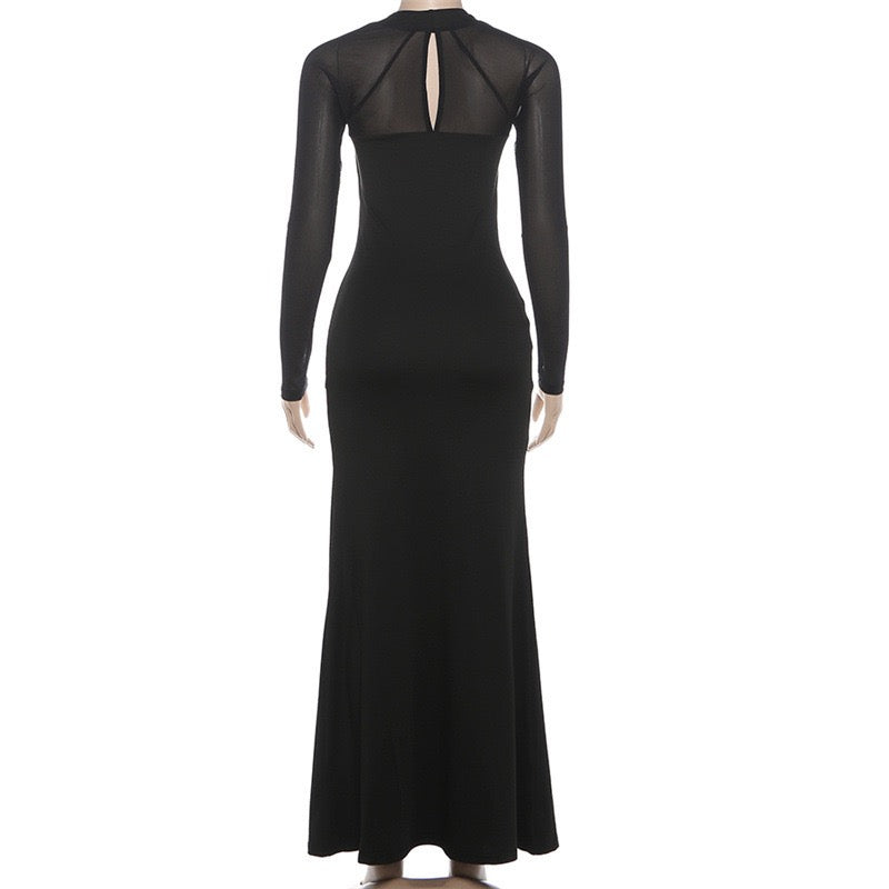 שמלת מקסי בד מחטב בעיצוב שסע שרוולי שיפון - פולה