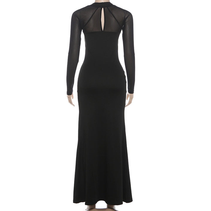 שמלת מקסי בד מחטב בעיצוב שסע שרוולי שיפון - פולה