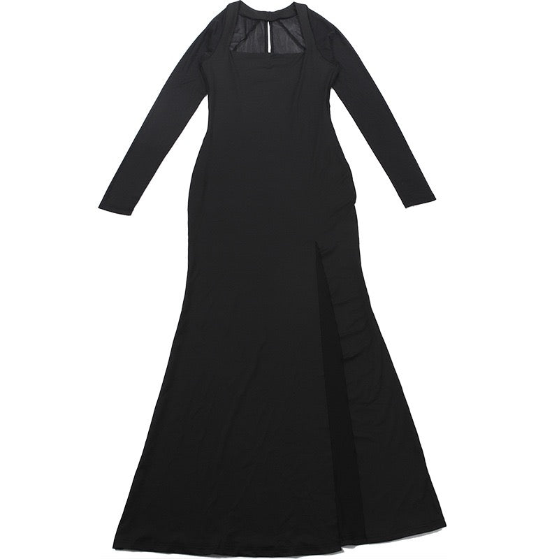 שמלת מקסי בד מחטב בעיצוב שסע שרוולי שיפון - פולה