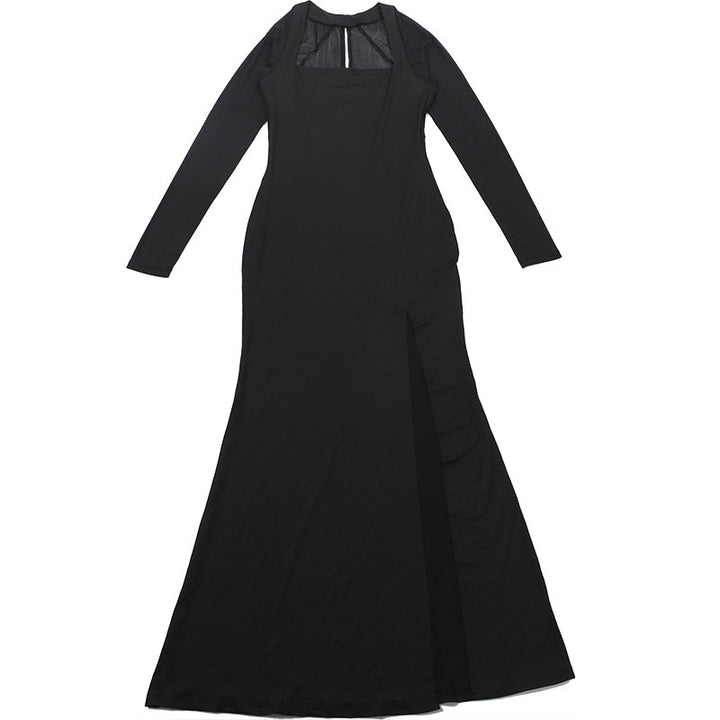 שמלת מקסי בד מחטב בעיצוב שסע שרוולי שיפון - פולה