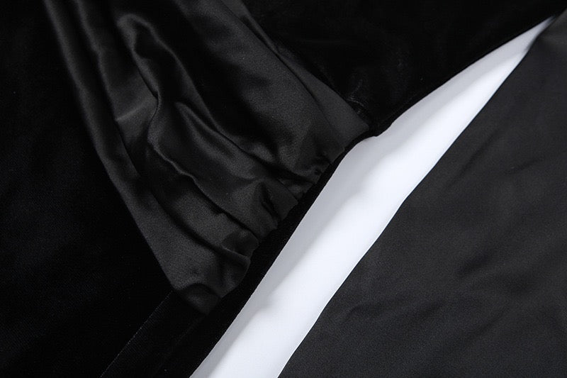 שמלת מקסי קטיפה בעיצוב כתפיים חשופות בעיטור סאטן - קאמיל