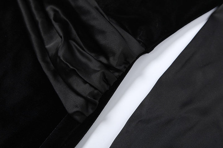 שמלת מקסי קטיפה בעיצוב כתפיים חשופות בעיטור סאטן - קאמיל