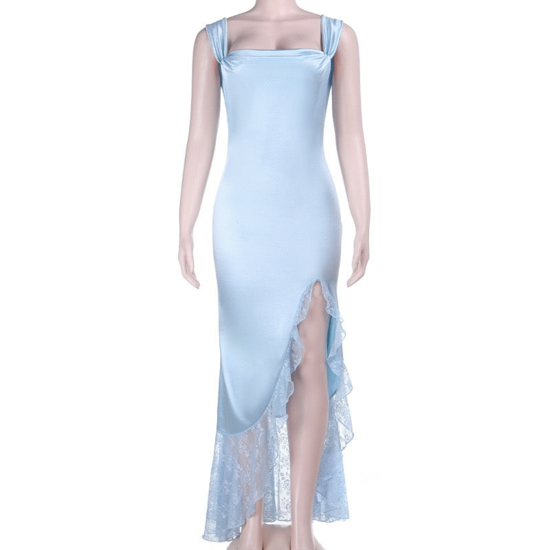 שמלת מקסי סאטן בעיטור תחרה - ANGEL