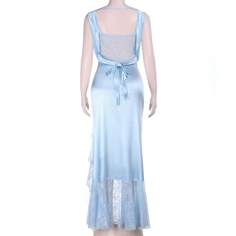 שמלת מקסי סאטן בעיטור תחרה - ANGEL