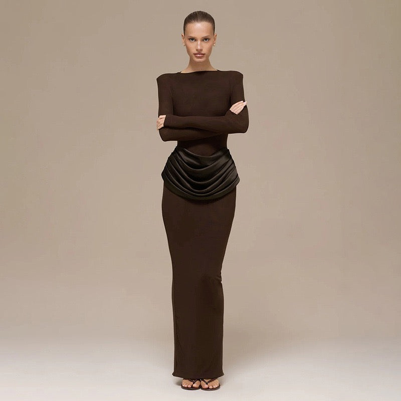 שמלת מקסי בעיצוב קיפולי סאטן - ניה