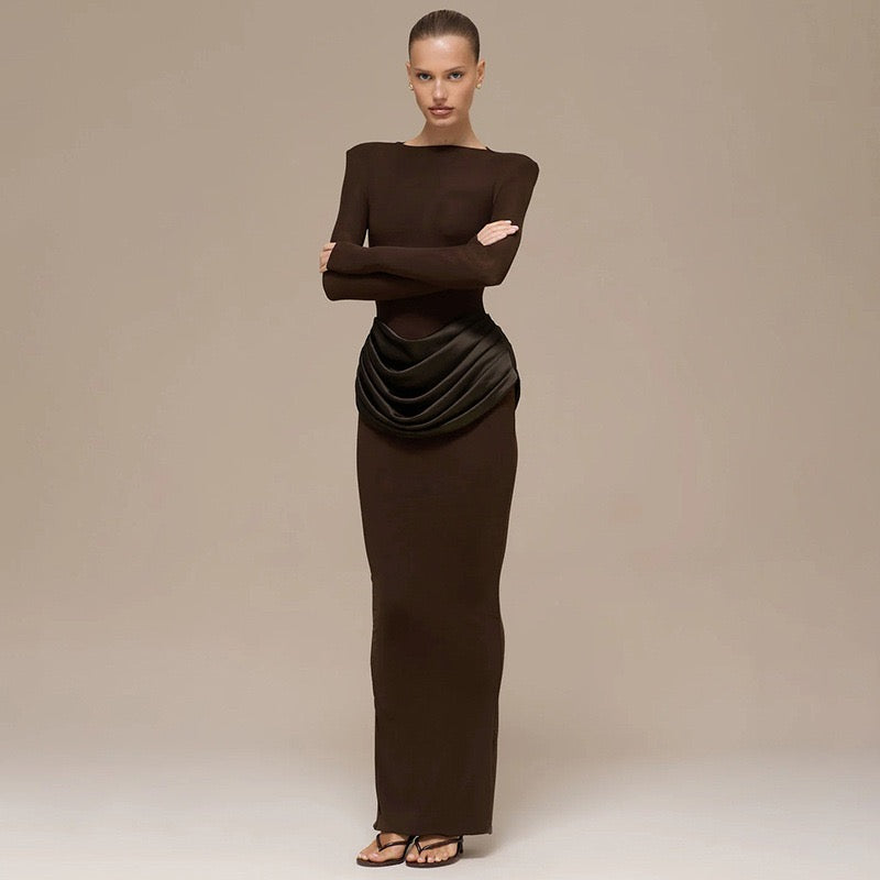 שמלת מקסי בעיצוב קיפולי סאטן - ניה