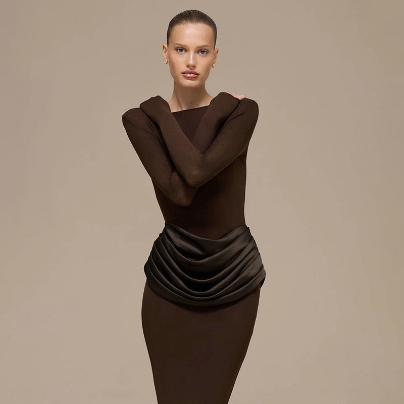 שמלת מקסי בעיצוב קיפולי סאטן - ניה