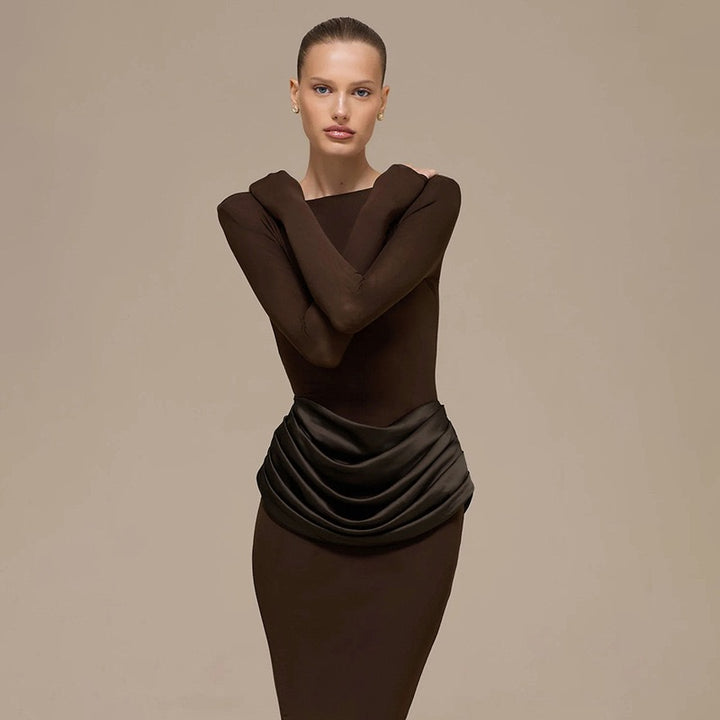 שמלת מקסי בעיצוב קיפולי סאטן - ניה