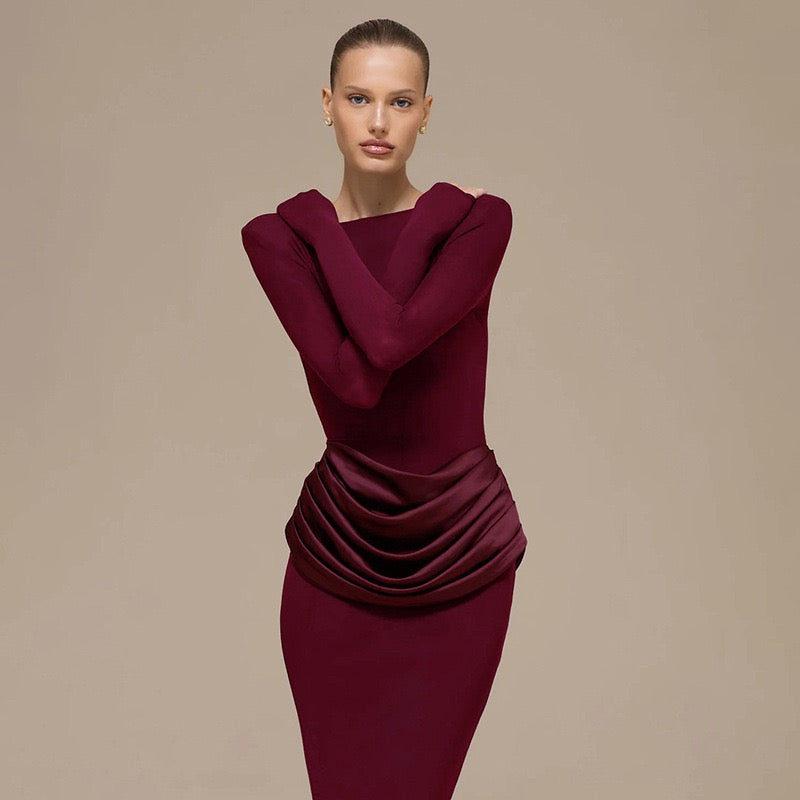 שמלת מקסי בעיצוב קיפולי סאטן - ניה