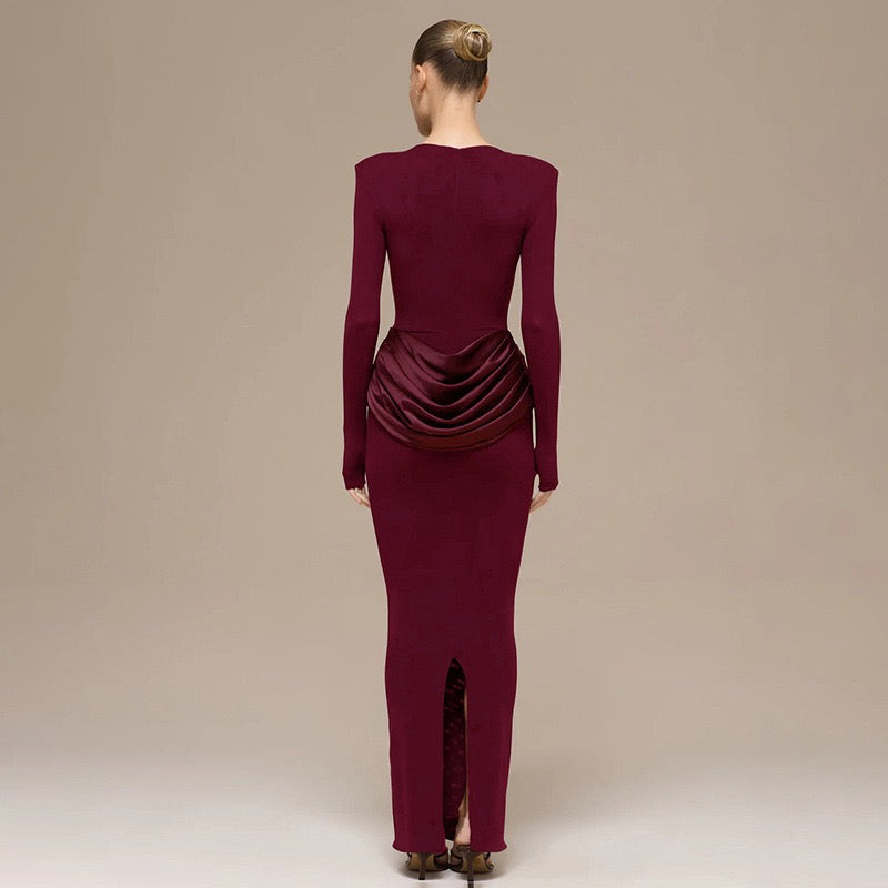 שמלת מקסי בעיצוב קיפולי סאטן - ניה