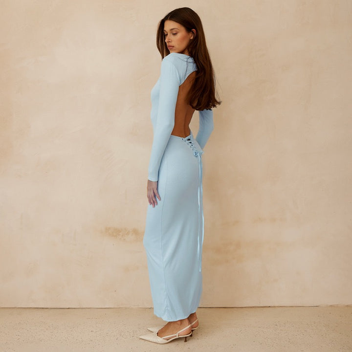 שמלת מקסי גב פתוח בעיטור קשירה - עדיאל