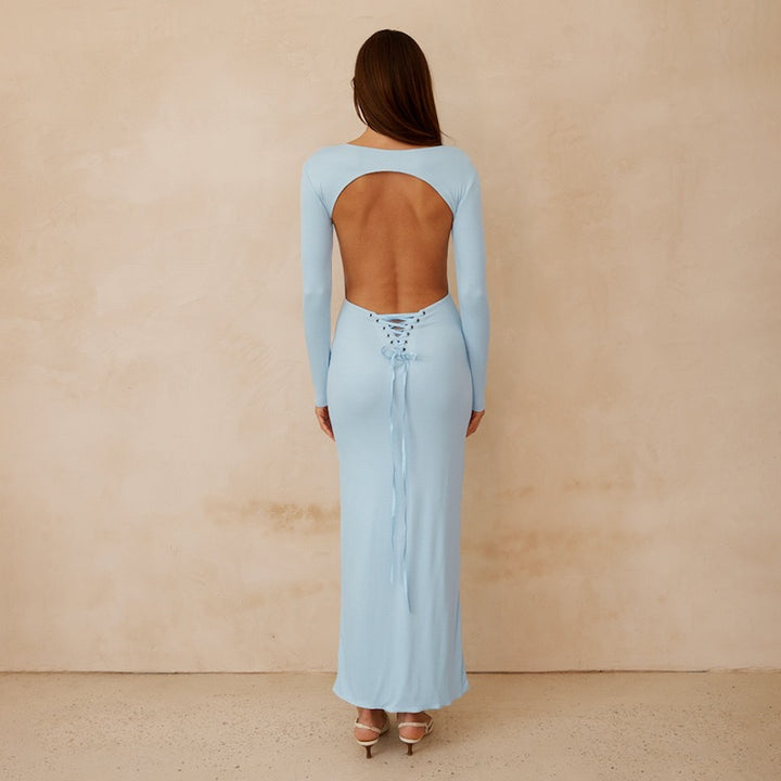 שמלת מקסי גב פתוח בעיטור קשירה - עדיאל