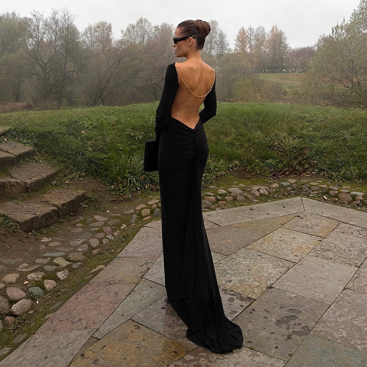 שמלת מקסי גב פתוח בעיטור שרשרת - נוריאל