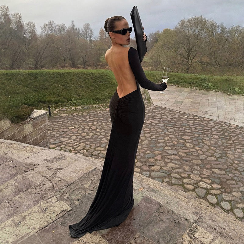 שמלת מקסי גב פתוח בעיטור שרשרת - נוריאל