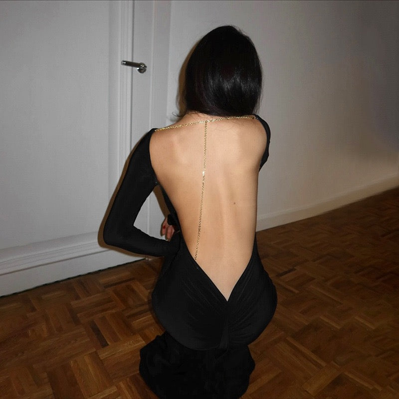 שמלת מקסי גב פתוח בעיטור שרשרת - נוריאל