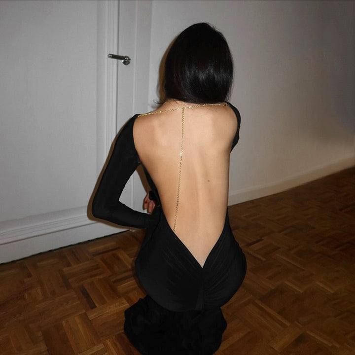 שמלת מקסי גב פתוח בעיטור שרשרת - נוריאל