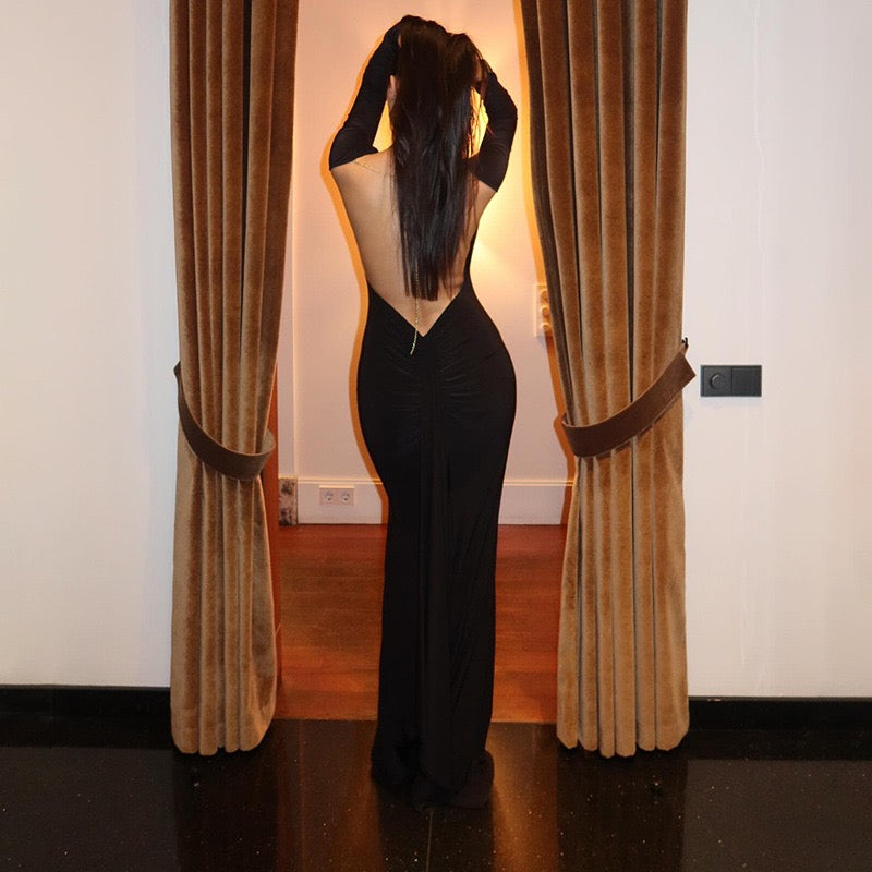 שמלת מקסי גב פתוח בעיטור שרשרת - נוריאל