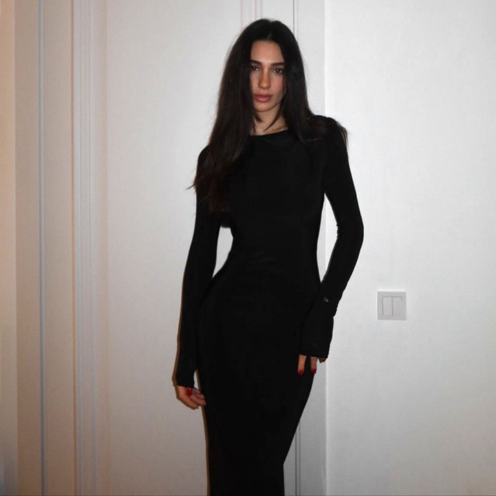 שמלת מקסי גב פתוח בעיטור שרשרת - נוריאל