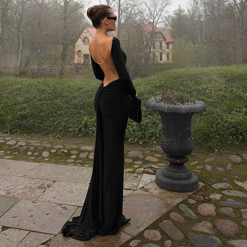 שמלת מקסי גב פתוח בעיטור שרשרת - נוריאל