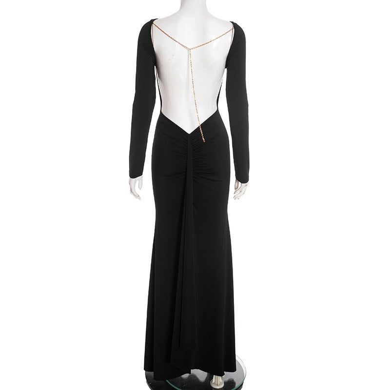 שמלת מקסי גב פתוח בעיטור שרשרת - נוריאל