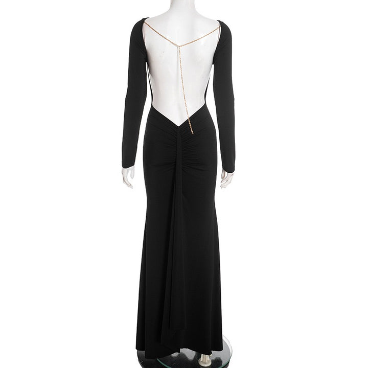 שמלת מקסי גב פתוח בעיטור שרשרת - נוריאל