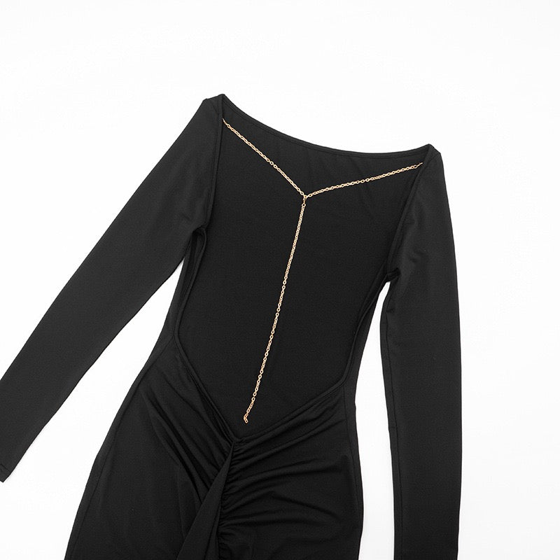 שמלת מקסי גב פתוח בעיטור שרשרת - נוריאל