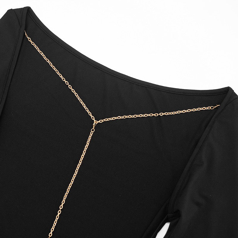 שמלת מקסי גב פתוח בעיטור שרשרת - נוריאל