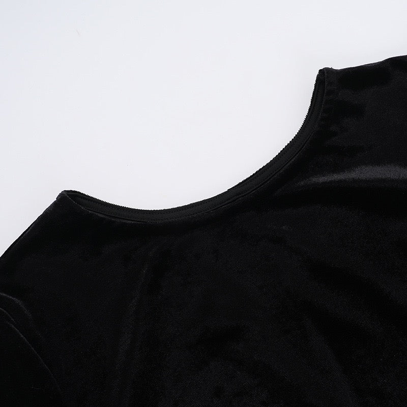 שמלת מיני קטיפה בעיצוב כיווצי בלון סאטן - ארגמן