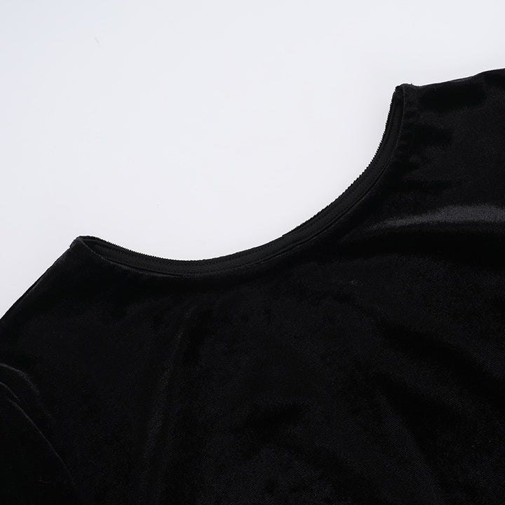 שמלת מיני קטיפה בעיצוב כיווצי בלון סאטן - ארגמן