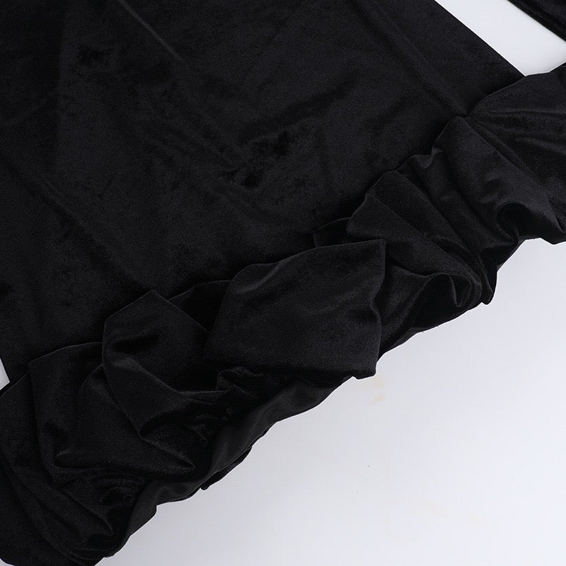 שמלת מיני קטיפה בעיצוב כיווצי בלון סאטן - ארגמן